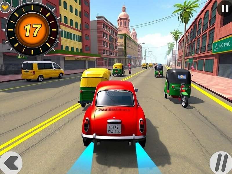 Ginger Speed Race Gameplay - Mumbai Track Ginger Speed Race gameplay showing a car racing through Mumbai streets with rickshaws